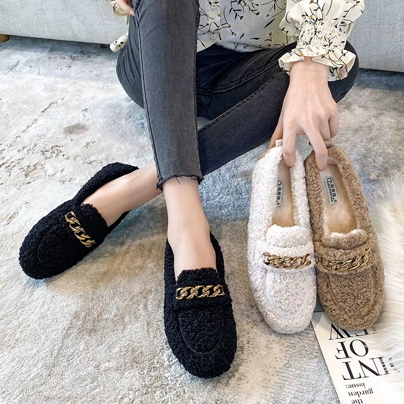 Mules de Luxe pour Femmes avec Chaîne Dorée & Doublure Chaude