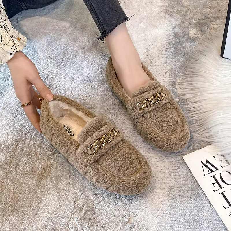 Mules de Luxe pour Femmes avec Chaîne Dorée & Doublure Chaude