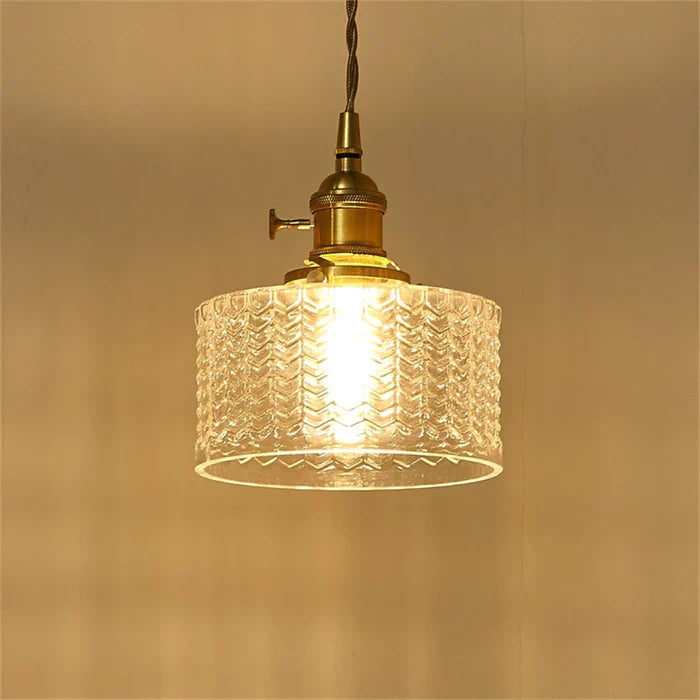 Vintage Cilindervormige Glazen Hanglamp met Traditioneel Design