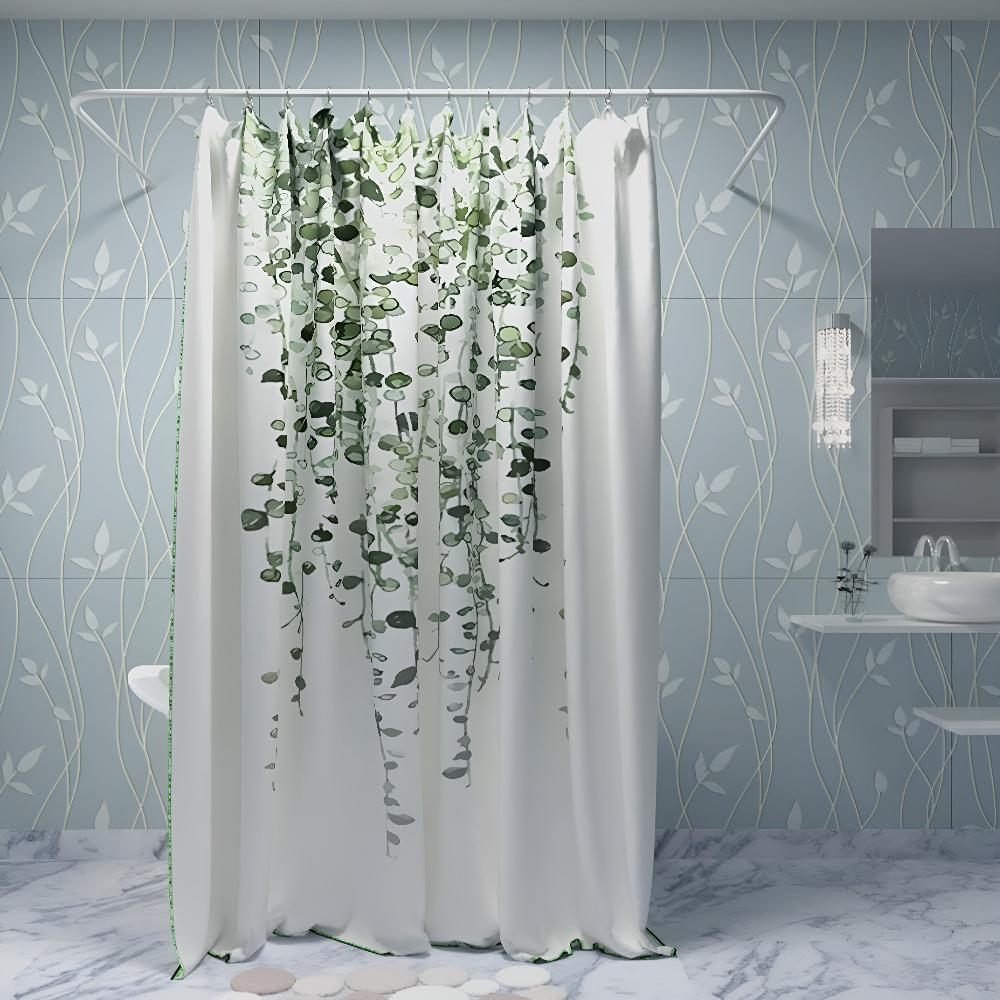 Waterafstotend Douchegordijn Met Groen Bladmotief | Sneldrogend Polyester Badkamergordijn