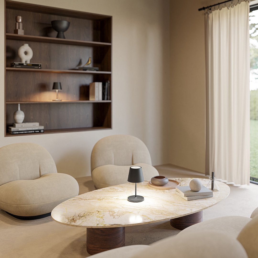 Japandi Dimbare LED tafellamp met warm licht en oplaadstation