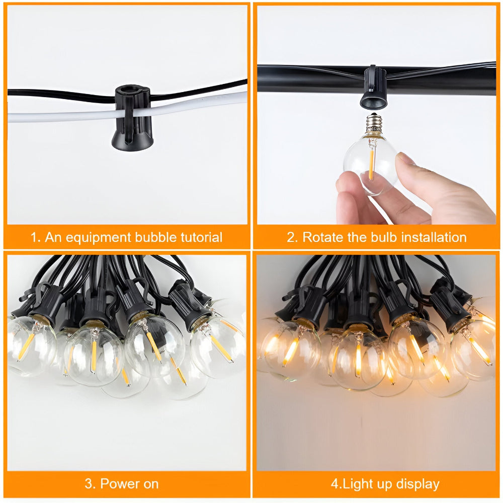Buiten Lichtslinger met G40 Globe Lampen – Weerbestendige Tuin- & Terrasverlichting