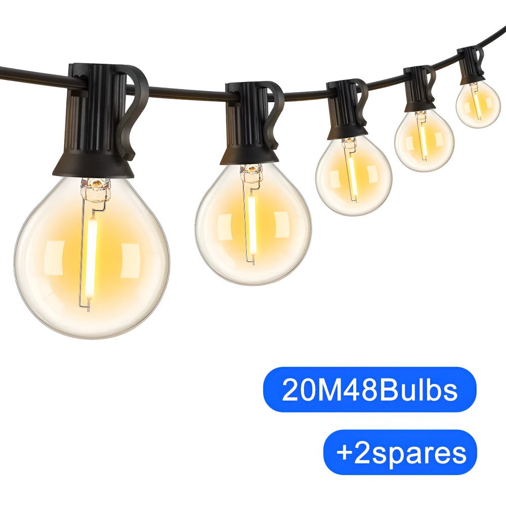 Buiten Lichtslinger met G40 Globe Lampen – Weerbestendige Tuin- & Terrasverlichting