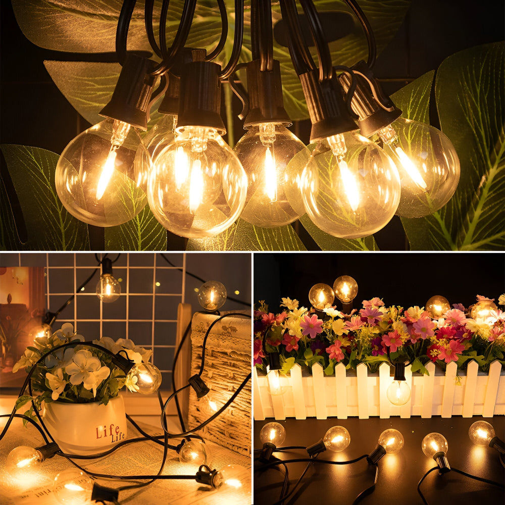 Buiten Lichtslinger met G40 Globe Lampen – Weerbestendige Tuin- & Terrasverlichting