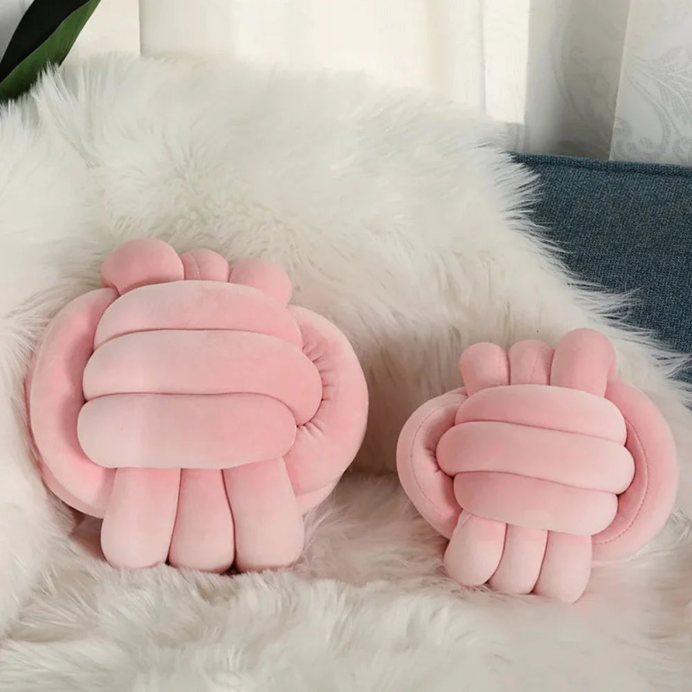 Handgemaakte Geknoopte Ronde Fluwelen Kussen – Knus Modern Pluche Accentkussen