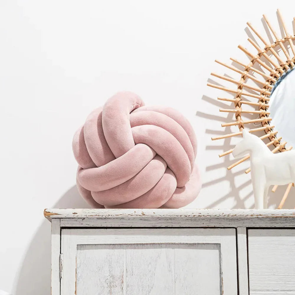 Handgemaakte Geknoopte Ronde Fluwelen Kussen – Knus Modern Pluche Accentkussen