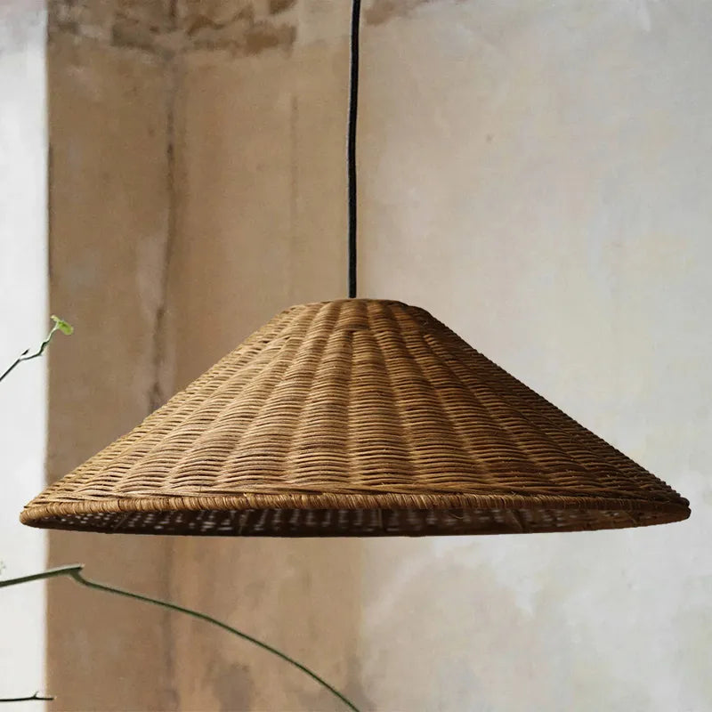 Retro Handgeweven Kegelvormige Rattan Hanglamp
