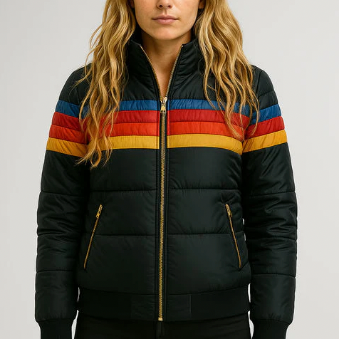 Doudoune Rétro avec Rayures Chaudes – Veste d'Hiver Colorée pour Femmes