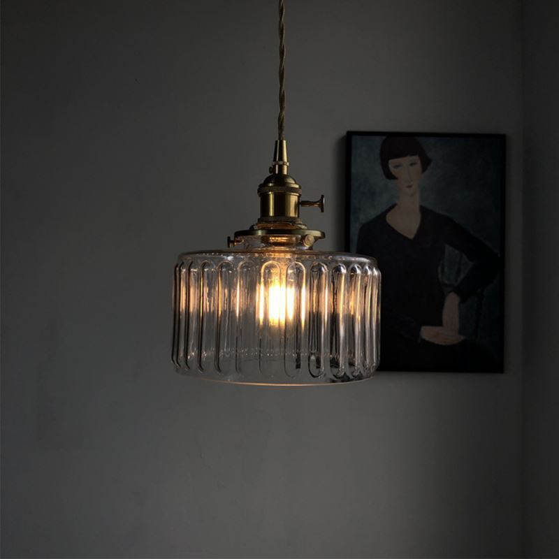 Vintage Cilindervormige Glazen Hanglamp met Traditioneel Design
