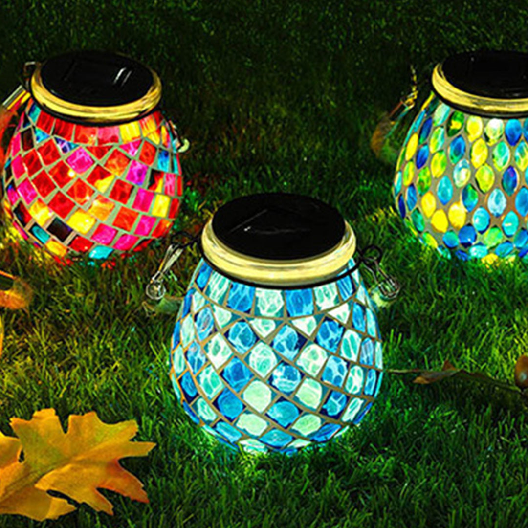 Handgemaakte Gekleurde Solar Buitenlamp – Stained Glass met Magisch Lichtspel