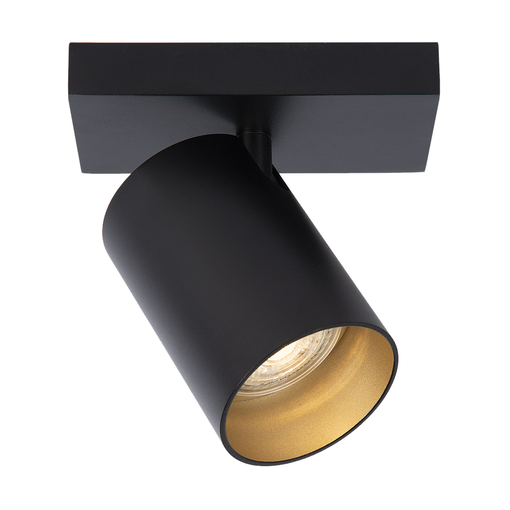 Uno – Plafondlamp van Zwart Metaal met Gouden Binnenzijde