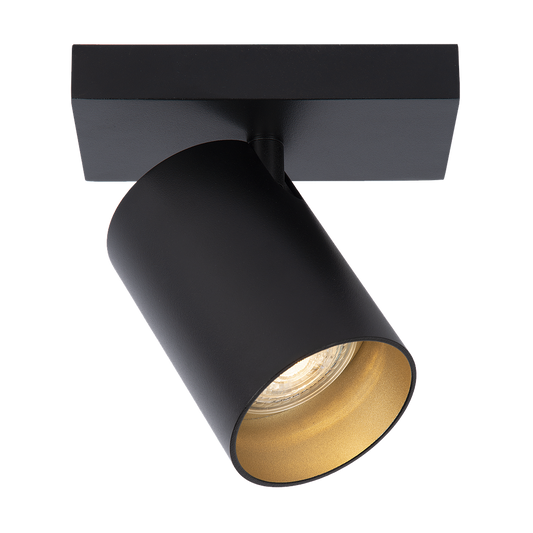 Uno – Plafondlamp van Zwart Metaal met Gouden Binnenzijde