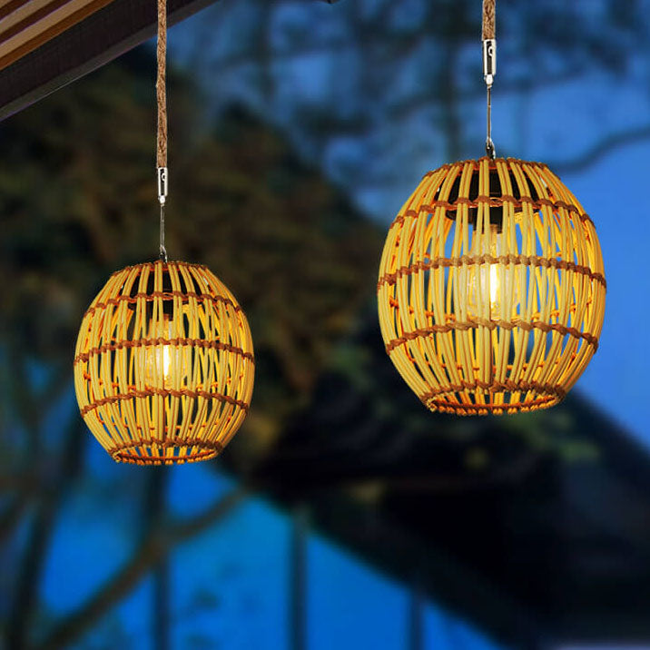 Solar LED Hanglamp met Japandi Design – Vintage Geel – 1.2 V (1 Lichtbron)