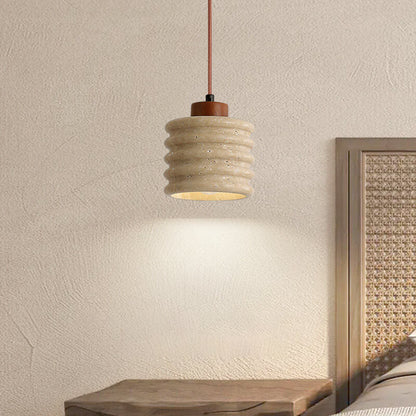 Industriële Gele Travertin Hanglamp met Houten Accent – E26 Fitting