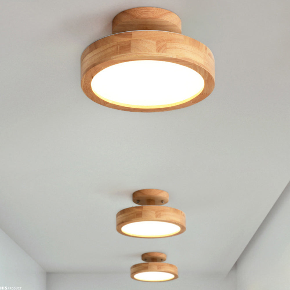 Moderne Ronde LED Plafondlamp van Hout en IJzer