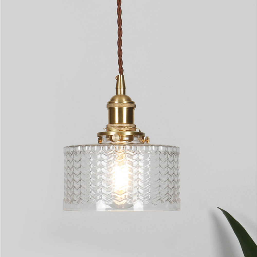 Vintage Cilindervormige Glazen Hanglamp met Traditioneel Design