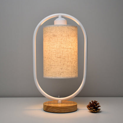 Moderne Stoffen Tafel Lamp met Houten Details – 3-Kleuren Licht – Wit/Beige