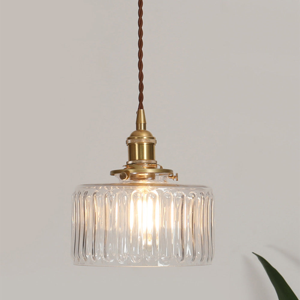 Vintage Cilindervormige Glazen Hanglamp met Traditioneel Design