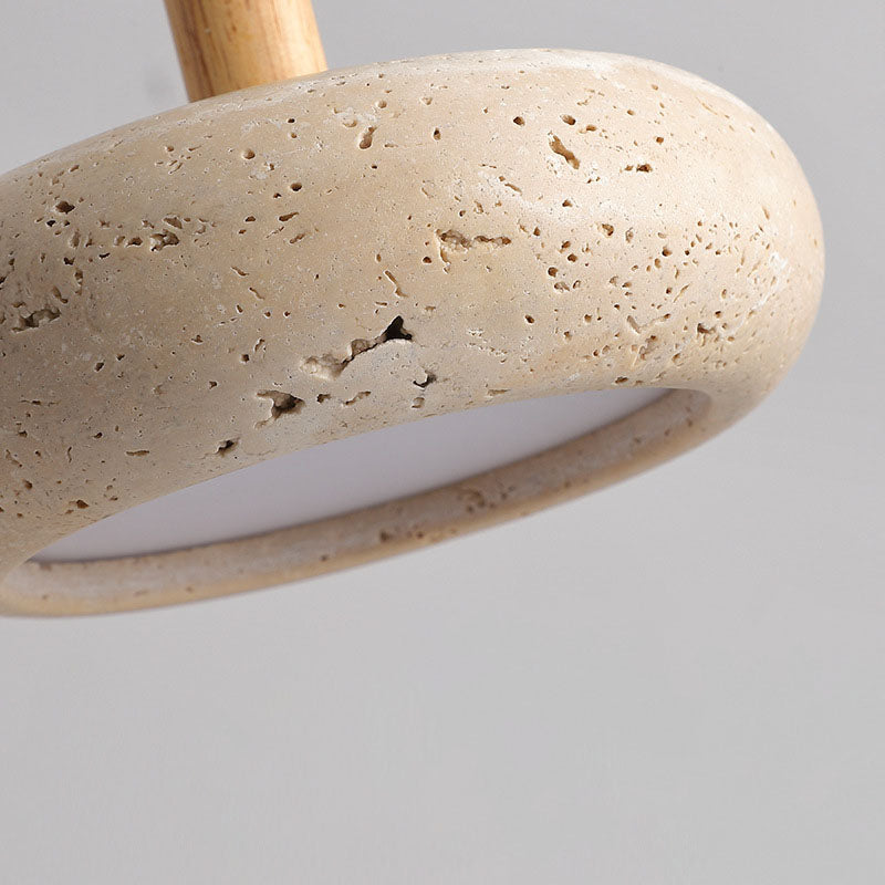 Japanse Hanglamp – Geel Travertin met Houten Accent en Geïntegreerde LED