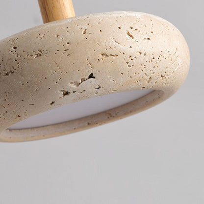 Japanse Hanglamp – Geel Travertin met Houten Accent en Geïntegreerde LED