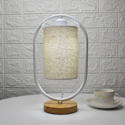 Moderne Stoffen Tafel Lamp met Houten Details – 3-Kleuren Licht – Wit/Beige