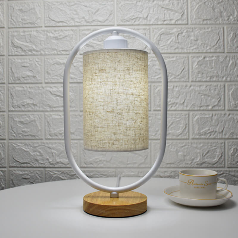 Moderne Stoffen Tafel Lamp met Houten Details – 3-Kleuren Licht – Wit/Beige