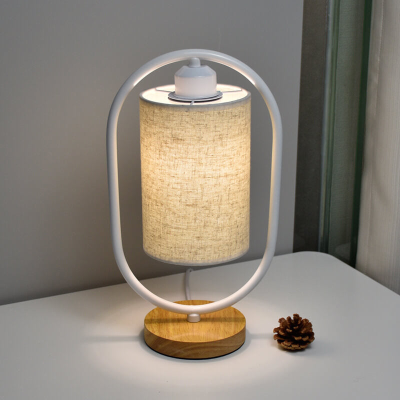 Moderne Stoffen Tafel Lamp met Houten Details – 3-Kleuren Licht – Wit/Beige