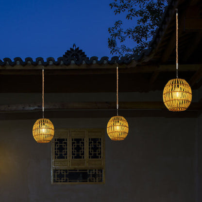 Solar LED Hanglamp met Japandi Design – Vintage Geel – 1.2 V (1 Lichtbron)