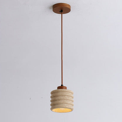 Industriële Gele Travertin Hanglamp met Houten Accent – E26 Fitting