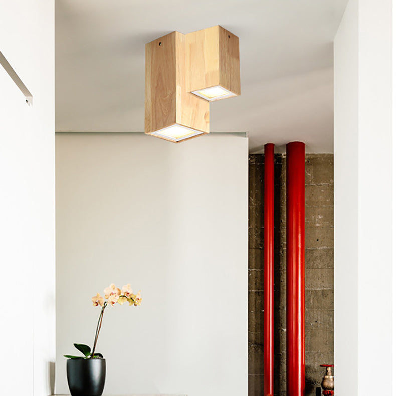 Moderne Houten LED Plafondlamp – Rubberwood & Acryl, 3 Formaten