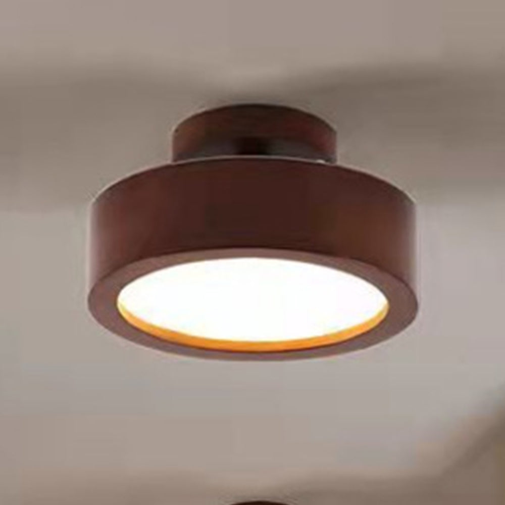 Moderne Ronde LED Plafondlamp van Hout en IJzer