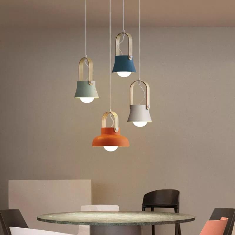 Kleurrijke Moderne Hanglamp met Metaal & Hout