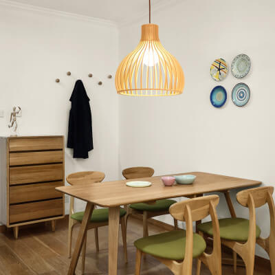 Moderne Houten Hanglamp – Japandi Design Beige – E26 Fitting