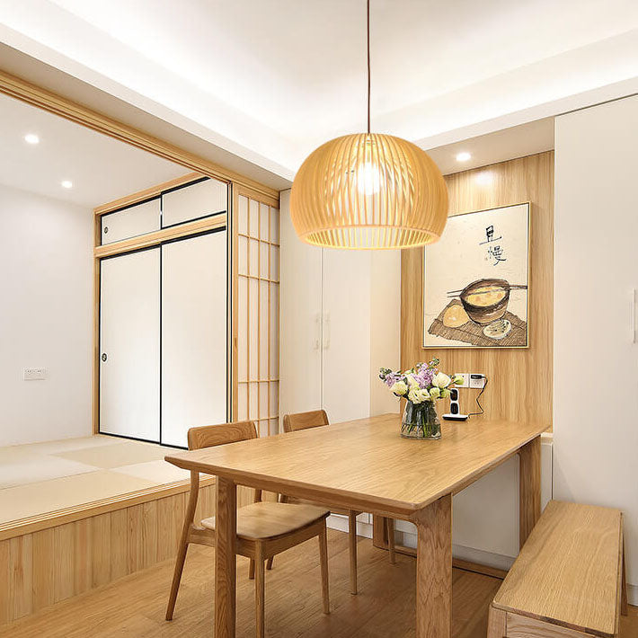 Moderne Houten Hanglamp – Japandi Design Beige – E26 Fitting