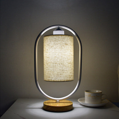 Moderne Stoffen Tafel Lamp met Houten Details – 3-Kleuren Licht – Wit/Beige