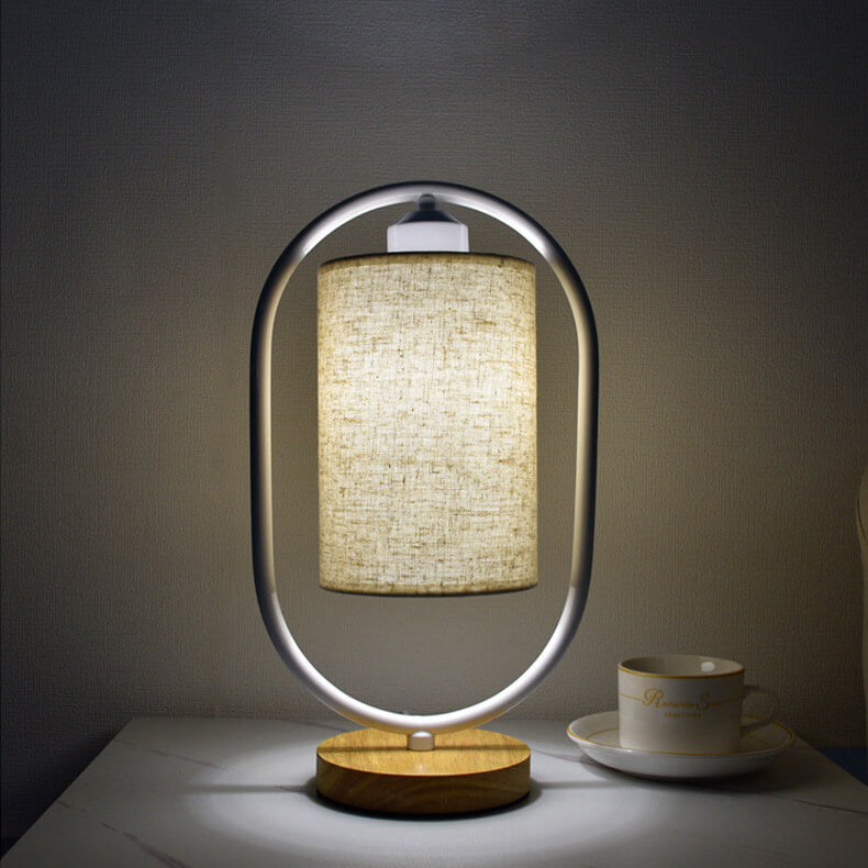 Moderne Stoffen Tafel Lamp met Houten Details – 3-Kleuren Licht – Wit/Beige