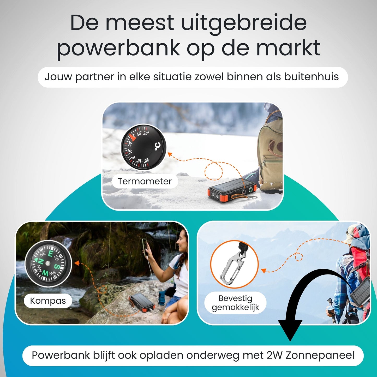 Lumio – Extra Krachtige Solar Powerbank 20000mAh met zonnepaneel & draadloos opladen