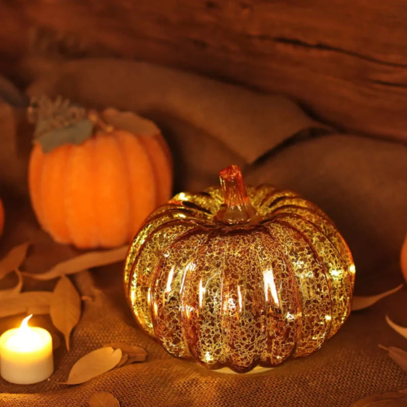 Handgeblazen Glazen Herfsverlichting– Met Timer en Warm Wit Licht