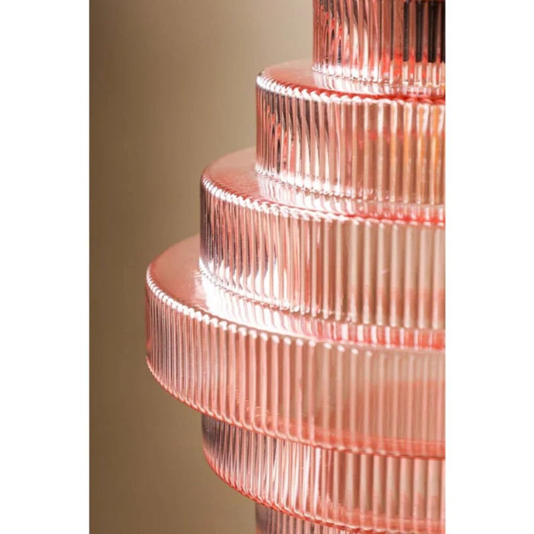 Golvende Glazen Hanglamp met Geribbelde Kap en Messing Details