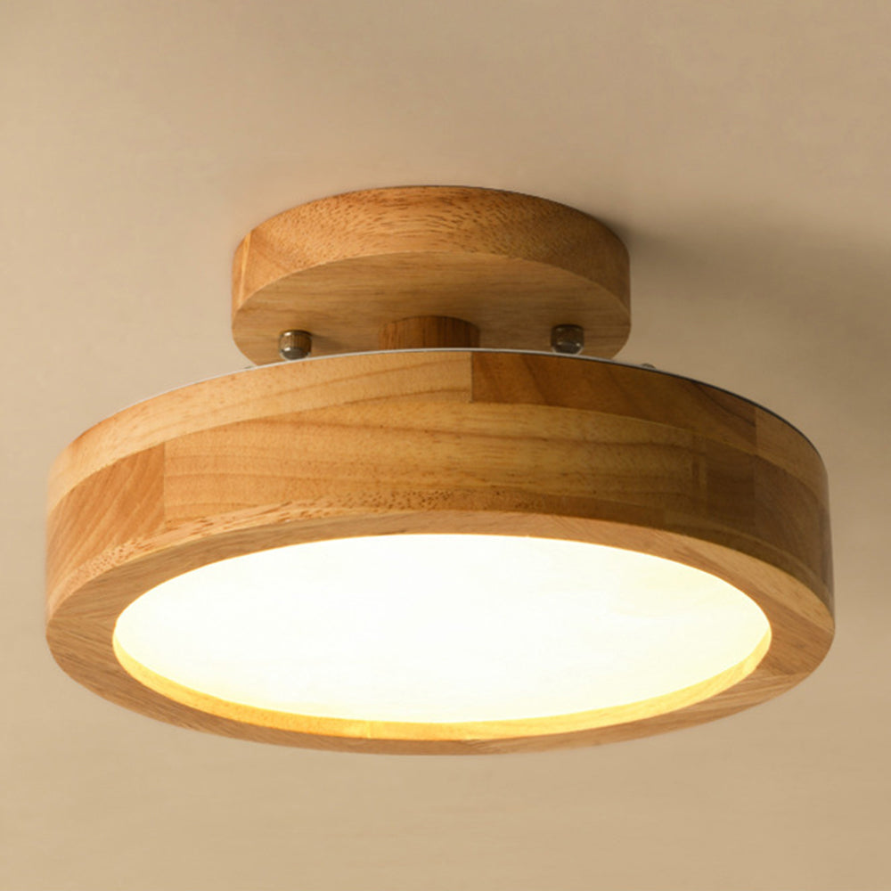 Moderne Ronde LED Plafondlamp van Hout en IJzer