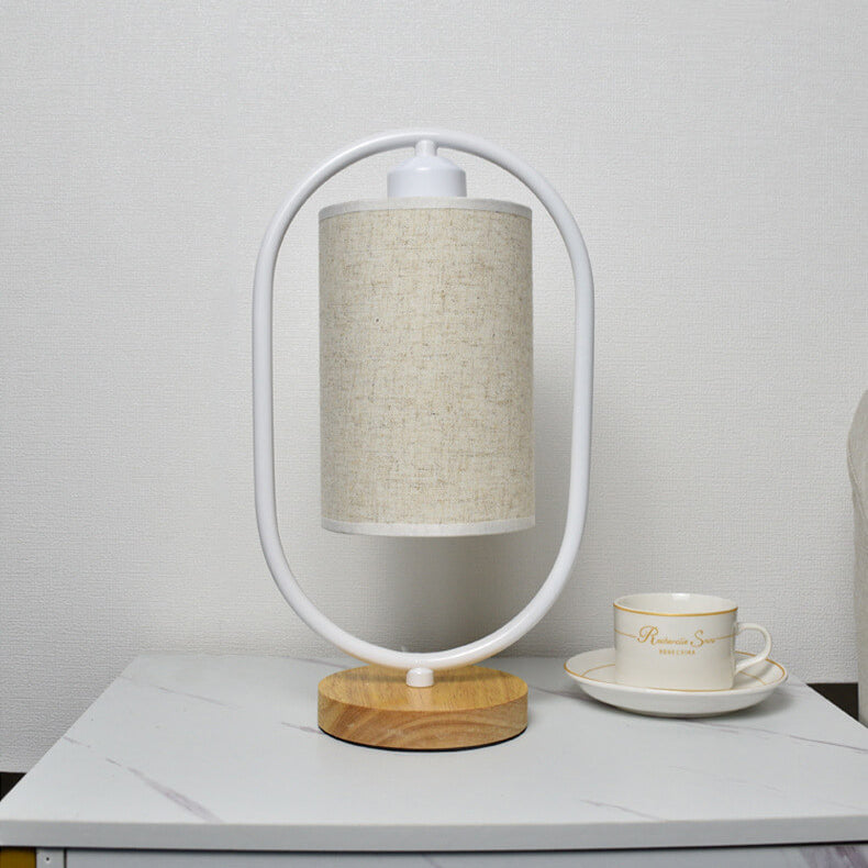 Moderne Stoffen Tafel Lamp met Houten Details – 3-Kleuren Licht – Wit/Beige