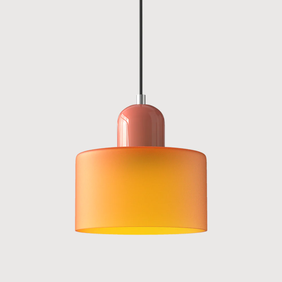 Tusa – Retro Hanglamp met Oranje Glazen Kap & Groene Bovenzijde