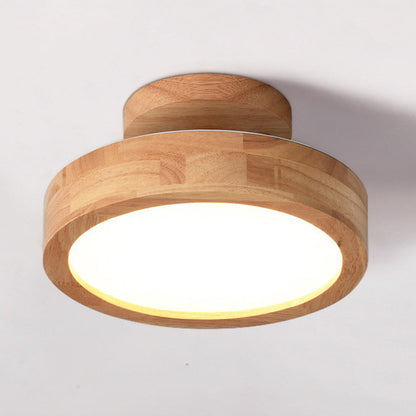 Moderne Ronde LED Plafondlamp van Hout en IJzer – 23 cm