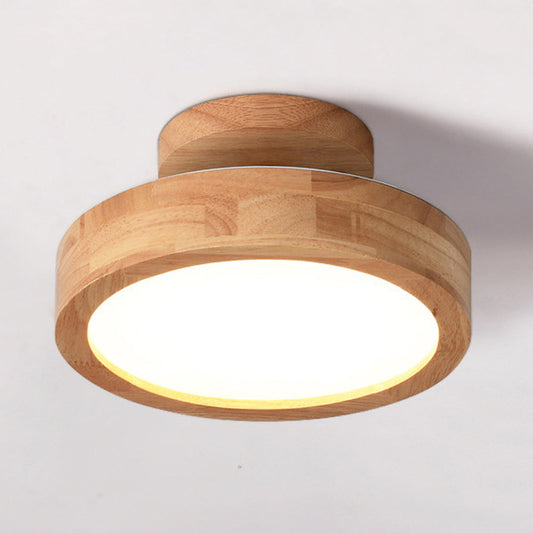 Moderne Ronde LED Plafondlamp van Hout en IJzer – 23 cm