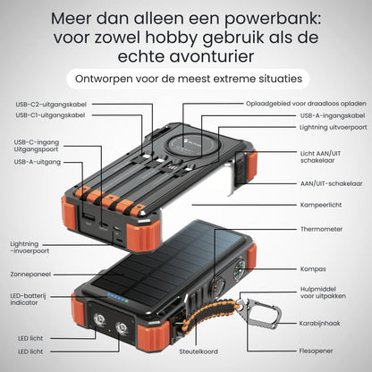 Lumio – Extra Krachtige Solar Powerbank 20000mAh met zonnepaneel & draadloos opladen