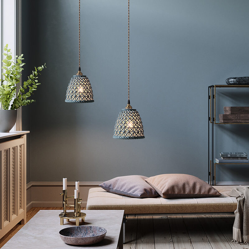 Moderne Japanse Porseleinen Hanglamp – Blauw of Wit met Verstelbaar Snoer