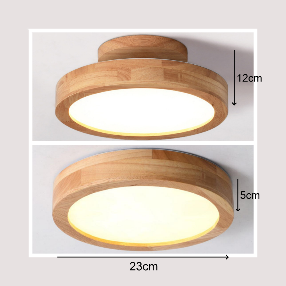 Moderne Ronde LED Plafondlamp van Hout en IJzer – 23 cm