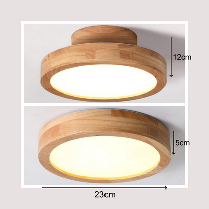 Moderne Ronde LED Plafondlamp van Hout en IJzer – 23 cm