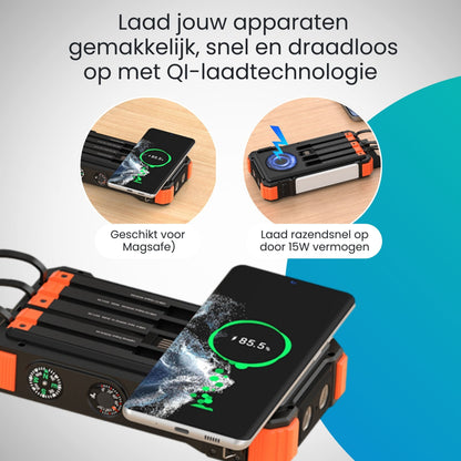 Lumio – Extra Krachtige Solar Powerbank 20000mAh met zonnepaneel & draadloos opladen