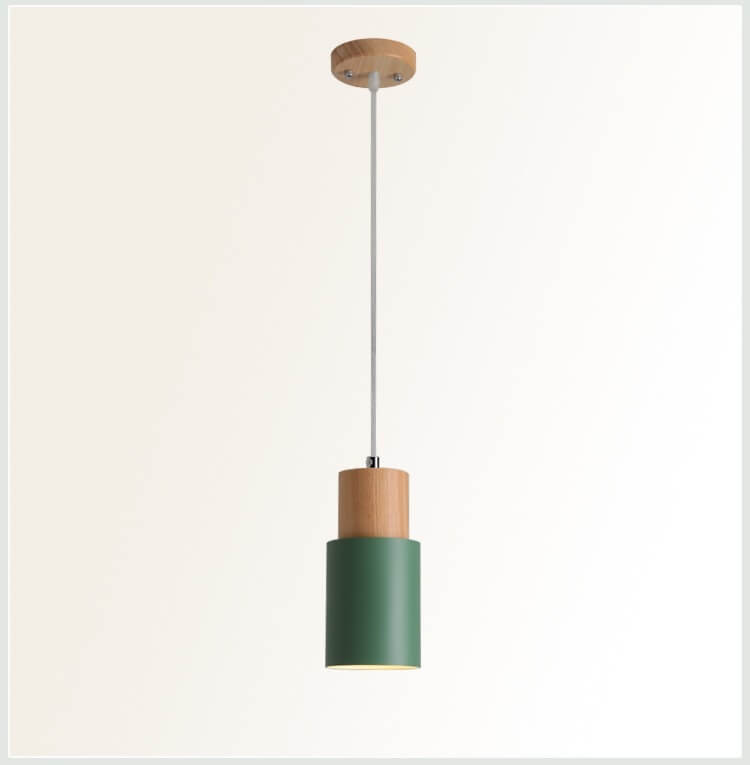 Moderne Hanglamp van Metaal en Hout met Kleurrijk Design